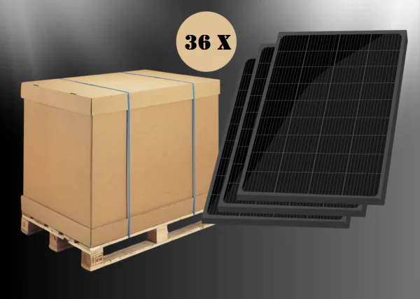 Solavita Solarmodul 36 x 450W Monokristallin, schwarz, mit Alu-Rahmen auf Palette verpackt