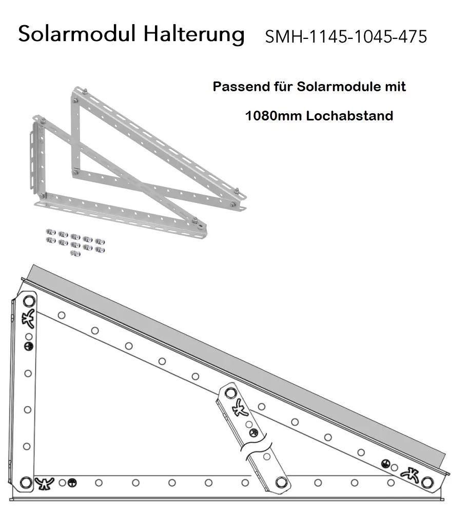 Solarmodulhalterung für Flachdach und Wandmontage SMH-1145-1045-475